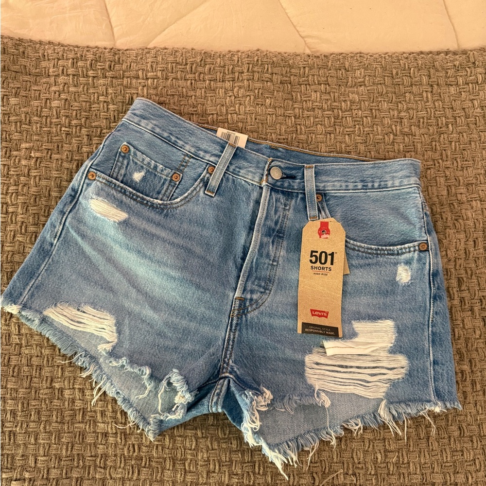 Levi's Distressed Light Blue 501 Cutoff Jean Shorts